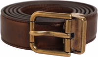 Brown Leather Gold Tone Metal Buckle Belt 1