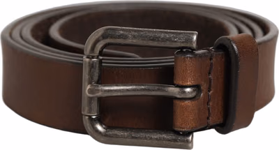 Brown Leather Silver Tone Metal Buckle Belt