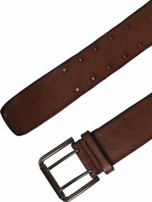 Belt Brown Leather Double Prong Metal Buckle