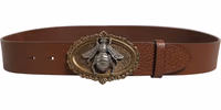 Brown Leather Bee Accent Metal Buckle Belt 2