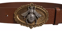 Brown Leather Bee Accent Metal Buckle Belt 3