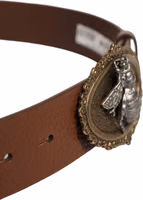 Brown Leather Bee Accent Metal Buckle Belt 4