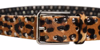 Brown Leopard Calf Hair Studs Metal Buckle Belt 4