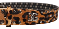 Brown Leopard Calf Hair Studs Metal Buckle Belt 5