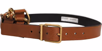 Brown Leather Gold Metal Rings Buckle Belt 2