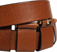 Brown Leather Gold Metal Rings Buckle Belt 5