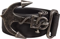 Black Leather Anchor Logo Metal Buckle Belt 1