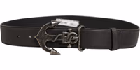 Black Leather Anchor Logo Metal Buckle Belt 2