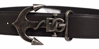 Black Leather Anchor Logo Metal Buckle Belt 3