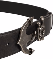 Black Leather Anchor Logo Metal Buckle Belt 4