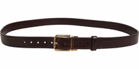 Men Brown Leather Gold Tone Metal Buckle Belt 2