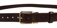 Men Brown Leather Gold Tone Metal Buckle Belt 3