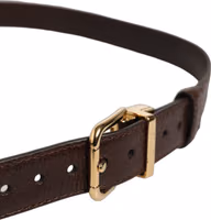 Men Brown Leather Gold Tone Metal Buckle Belt 4