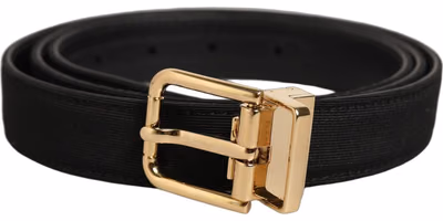 Black Canvas Leather Gold Metal Buckle Belt