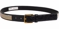 Beige Black Woven Leather Metal Buckle Belt 2