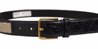 Beige Black Woven Leather Metal Buckle Belt 3