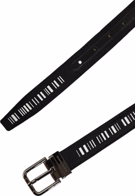Black Fabric Leather Barcode Silver Buckle Belt
