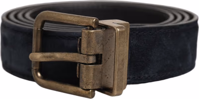 Men Black Leather Gold Tone Metal Buckle Belt