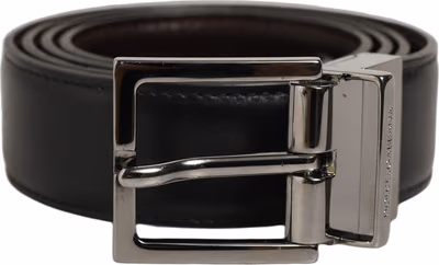 Black Classic Leather Silver Tone Buckle Belt