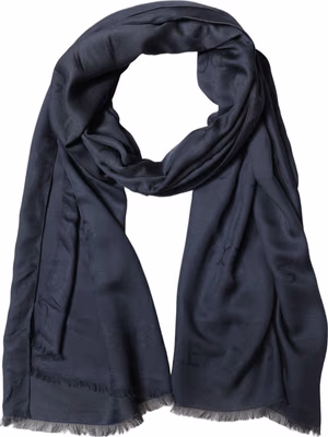 Dark Blue Modal Frayed Edge Lace Stole Scarf