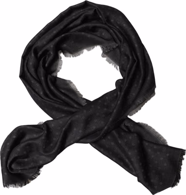 Men Black Viscose Polka Dot Fringe Shawl Lace Stole