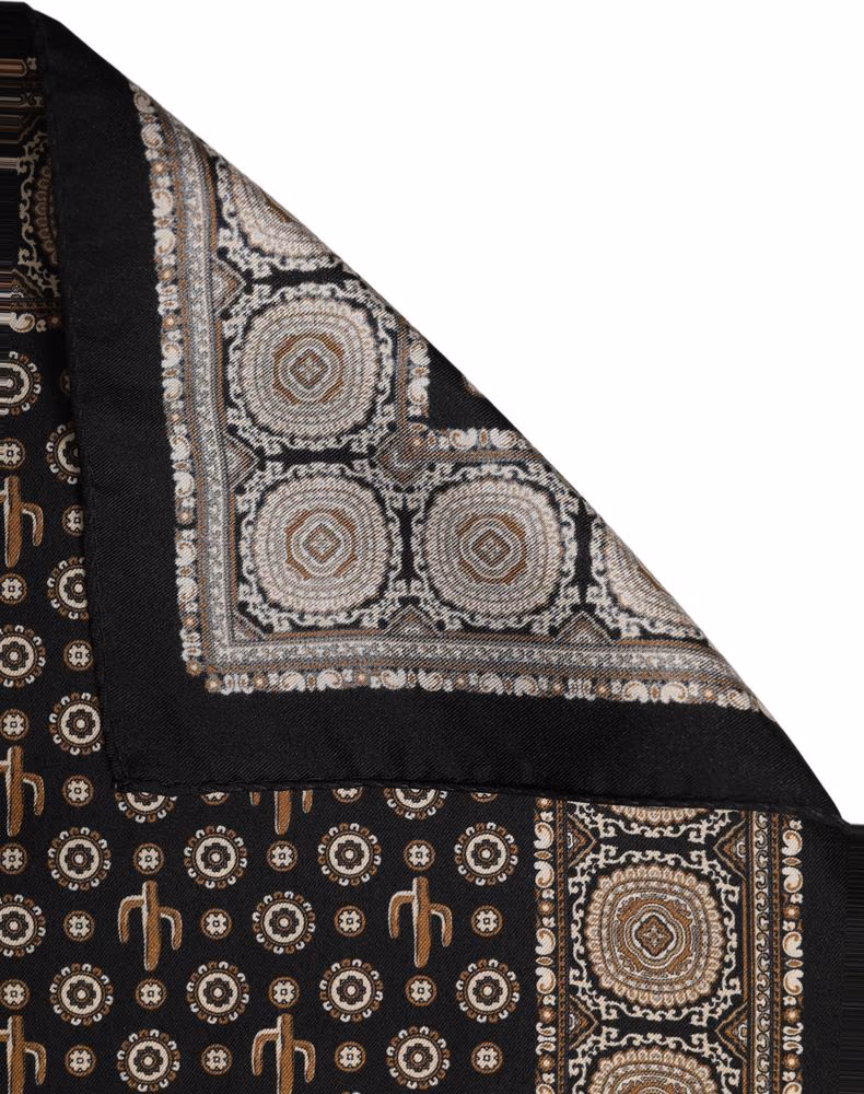 Black Cactus Silk Pocket Square Foulard Scarf