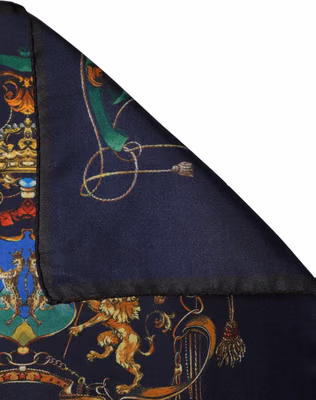 Navy Blue Heraldic Silk Square Foulard Scarf