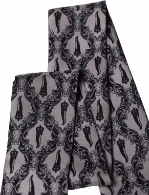 Gray Baroque Silk Fringed Skinny Foulard Scarf