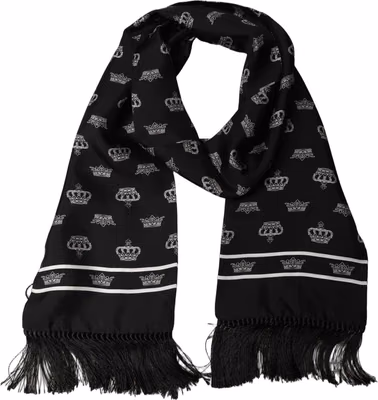 Black Silk Crown Fringed Neck Shawl Scarf