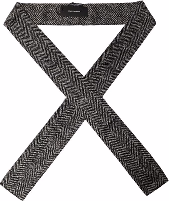 Black White Herringbone Tweed Shawl Scarf