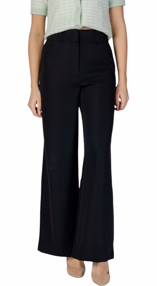 Black Polyester Casual Pants