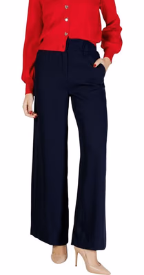 Blue Polyester Casual Pants