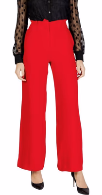 Red Polyester Casual Pants