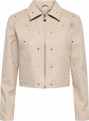 Beige Polyester Leather Jacket