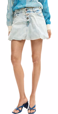 Blue Cotton Mini Skirt