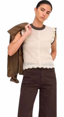 Beige Cotton Sleeveles T-Shirt