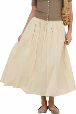 Beige Cotton Long Skirt