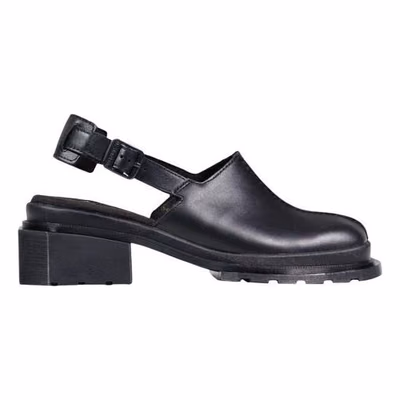 Black Leather Mules