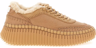 Beige Lambskin Chunky Sneakers