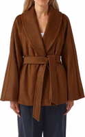جاكيت كامل الطول من الصوف البكر بلون بني 2