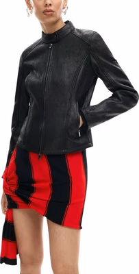 Black Polyester Leather Jacket