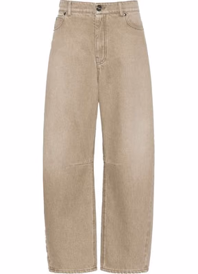 Beige Cotton Relaxed Fit Jeans