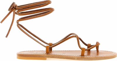 Brown Cowhide Flat Sandals
