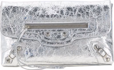 Silver Lamb Leather Clutch Bag