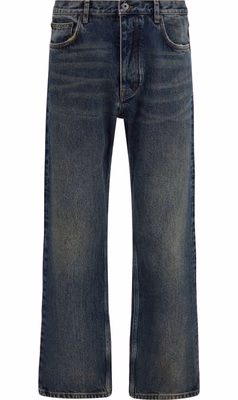 Blue Cotton Straight-Leg Jeans