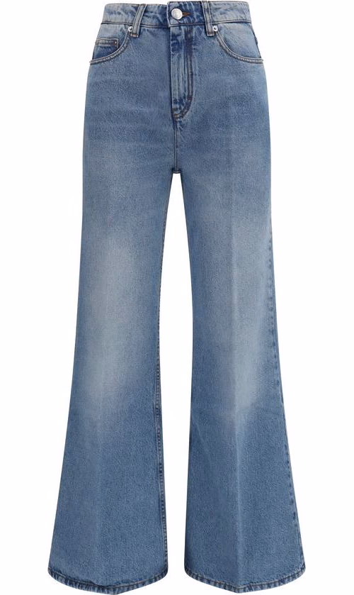 Blue Cotton Flared Jeans