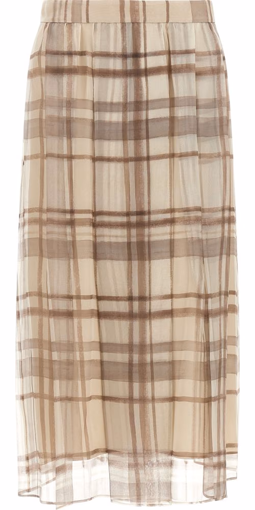 Beige Silk Midi Skirt