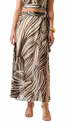 Brown Polyester Long Skirt