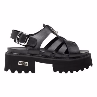 Black Leather Platform Sandals
