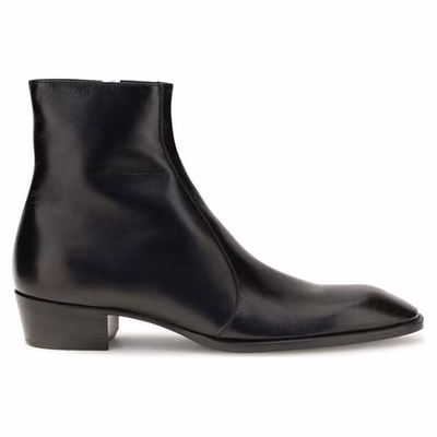 Black Calf Leather Bos Taurus Ankle Boots